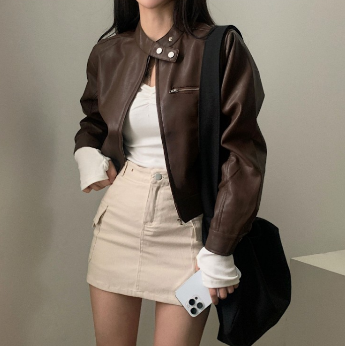 Retro-Damenjacke mit hohem Kragen aus Polyester – trendige Jacke für Alltag und formelle Anlässe 1