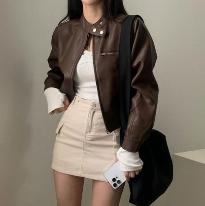 Retro-Damenjacke mit hohem Kragen aus Polyester – trendige Jacke für Alltag und formelle Anlässe 1