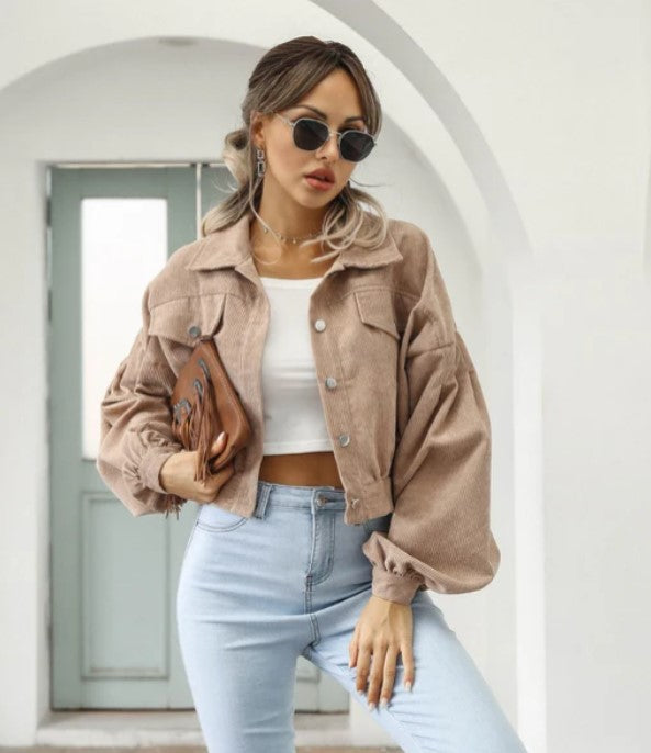 Frühlingsjacke Damen Kurz Leicht Polyester Elegantes Design-2