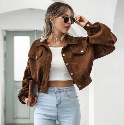 Frühlingsjacke Damen Kurz Leicht Polyester Elegantes Design-6