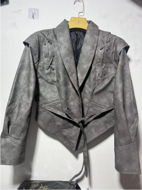 Damen-Lederjacke, Gürtelstil, nachhaltiges Leder-3