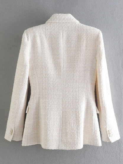 Damen Blazer Doppelknopf Baumwolle und Polyester Elegant Standard Passform-2