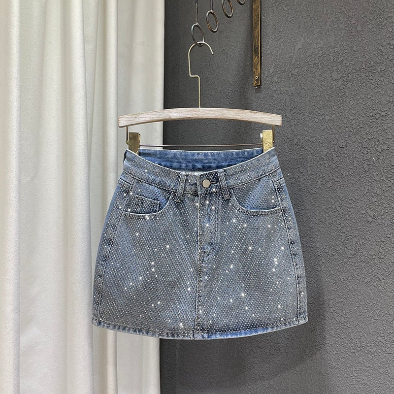 Variant image for Damen-Jeansrock A-Linienform mit Strass-Details aus Denim-5