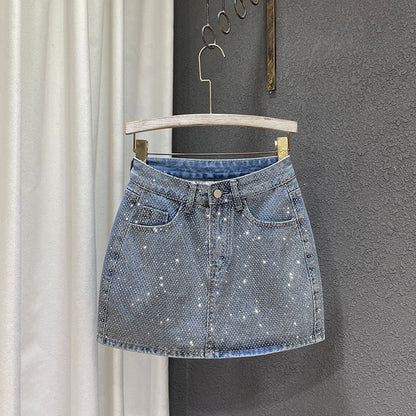Variant image for Damen-Jeansrock A-Linienform mit Strass-Details aus Denim-5