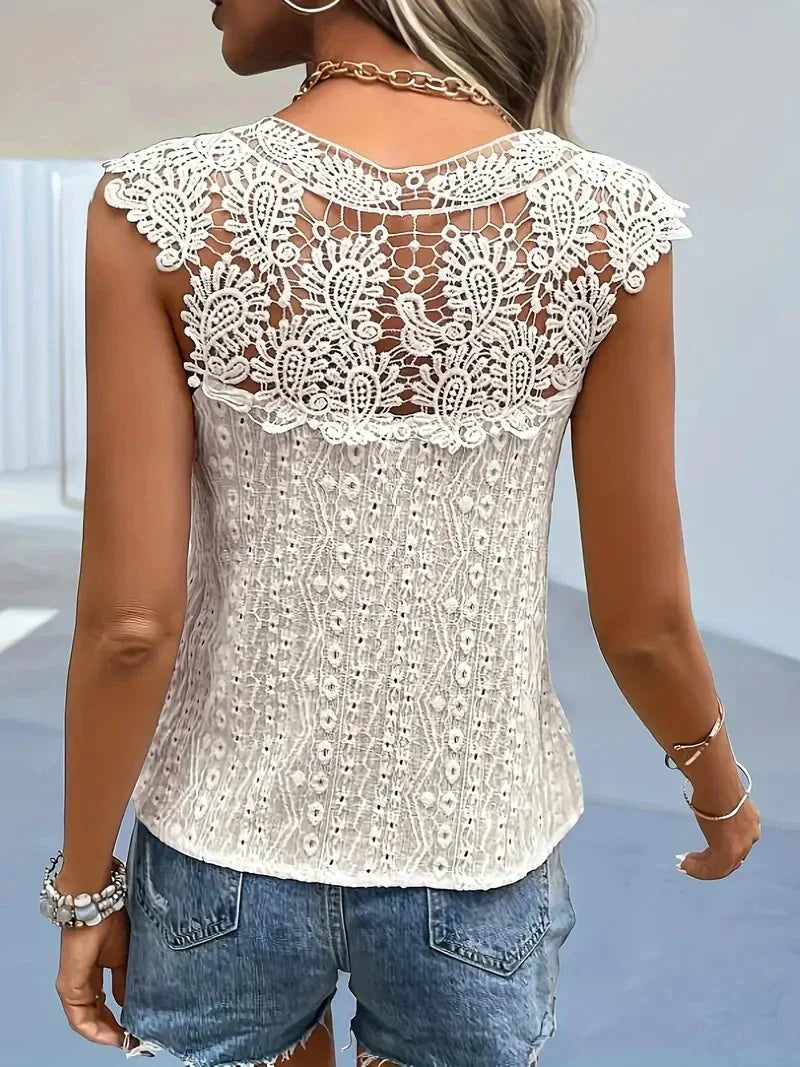 Damen-T-Shirt, ärmelloser V-Ausschnitt, leichtes Gewebe-3