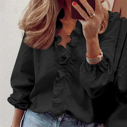 Damen Bluse Lange Ärmel Zeitloses Design Langlebiger Stoff-5