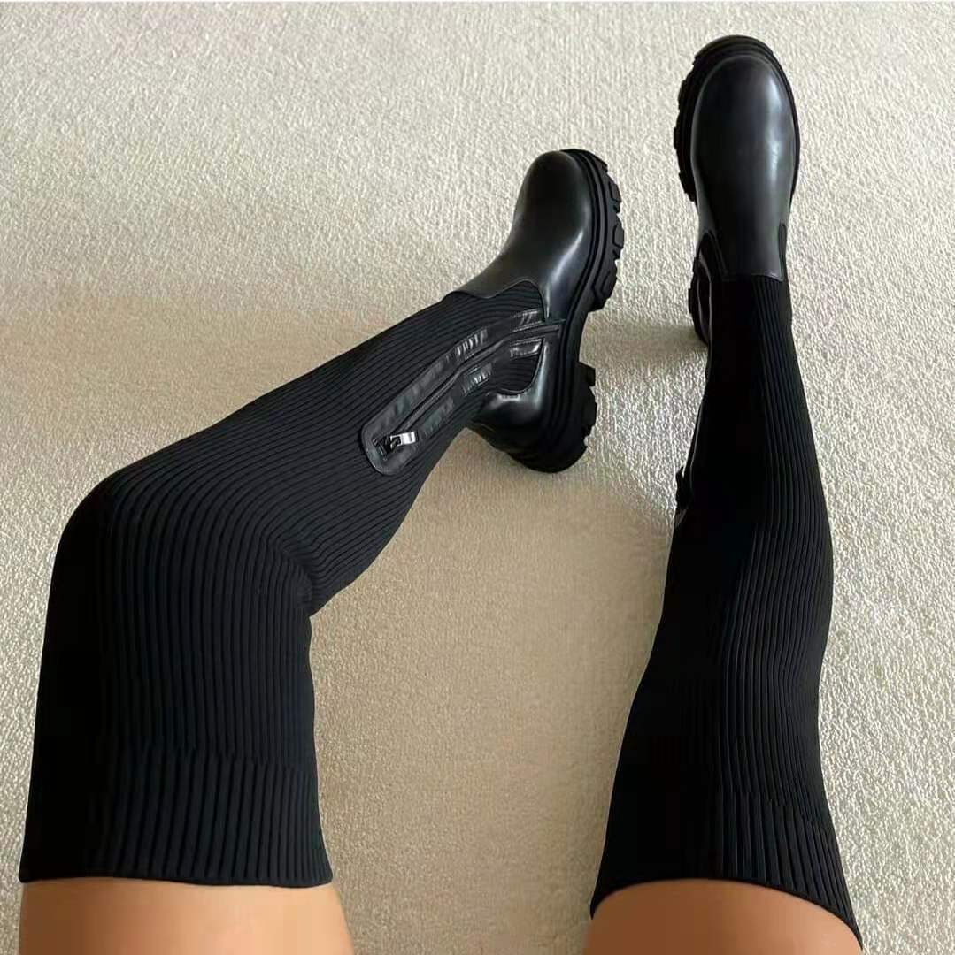 Damen-Stiefel, geripptes Leder, mit Reißverschluss und Robuster Sohle-1