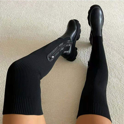 Damen-Stiefel, geripptes Leder, mit Reißverschluss und Robuster Sohle-1