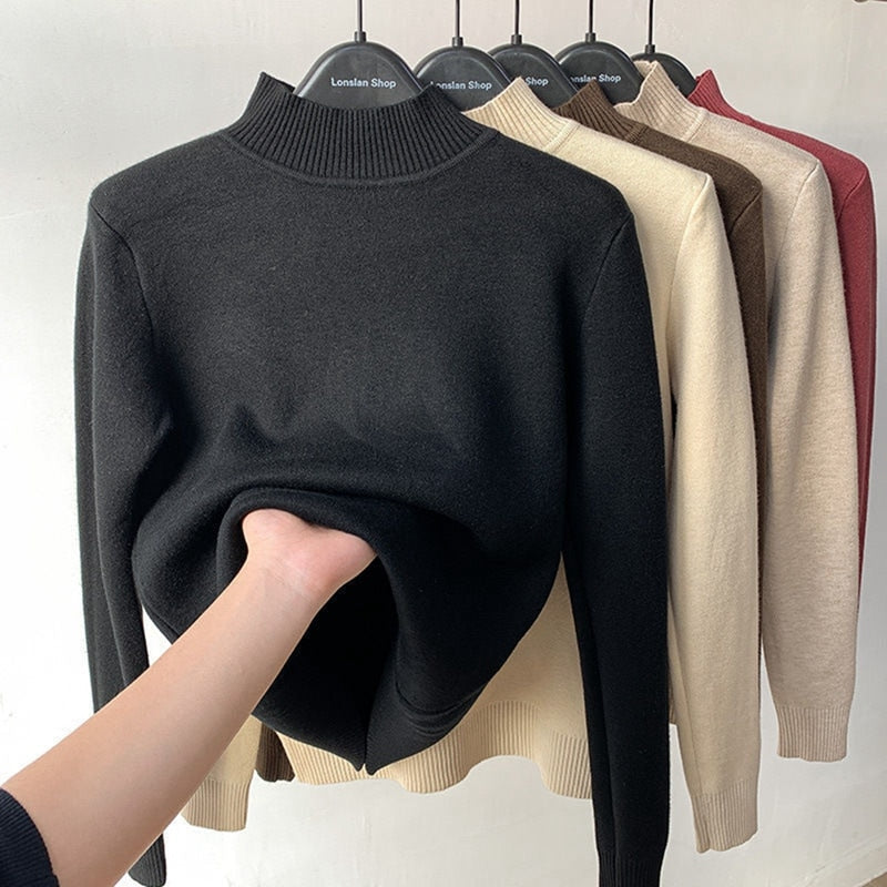 Damen-Rollkragenpullover, langärmelige weiche Acrylmischung-1