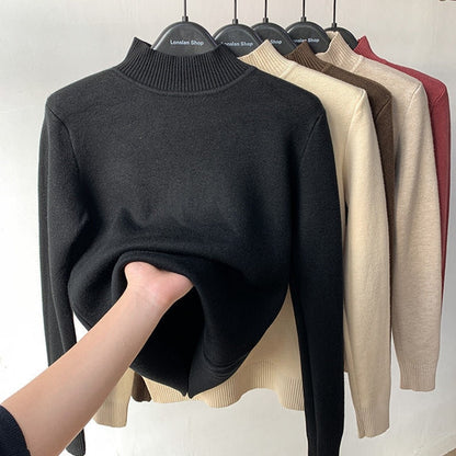 Damen-Rollkragenpullover, langärmelige weiche Acrylmischung-1