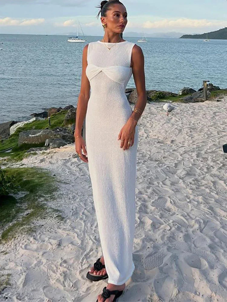 Ärmelloses Maxikleid für Damen aus leichtem Strickstoff – Elegantes und kühles Kleid für Sommer-Strandausflüge 3