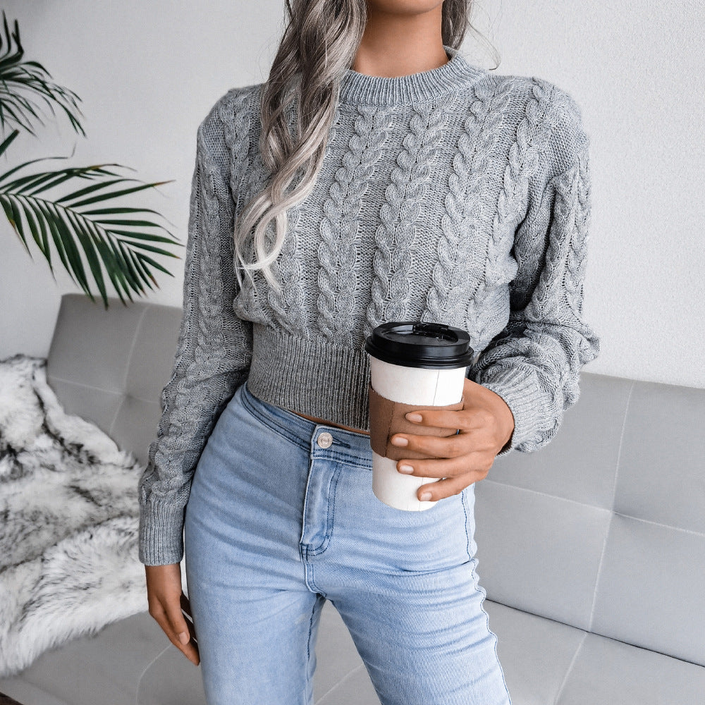 Damen-Pullover, kurz, gemusterte Baumwolle, trendiges Design 3