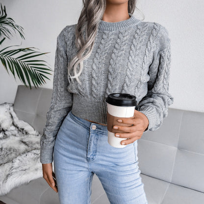 Damen-Pullover, kurz, gemusterte Baumwolle, trendiges Design 3