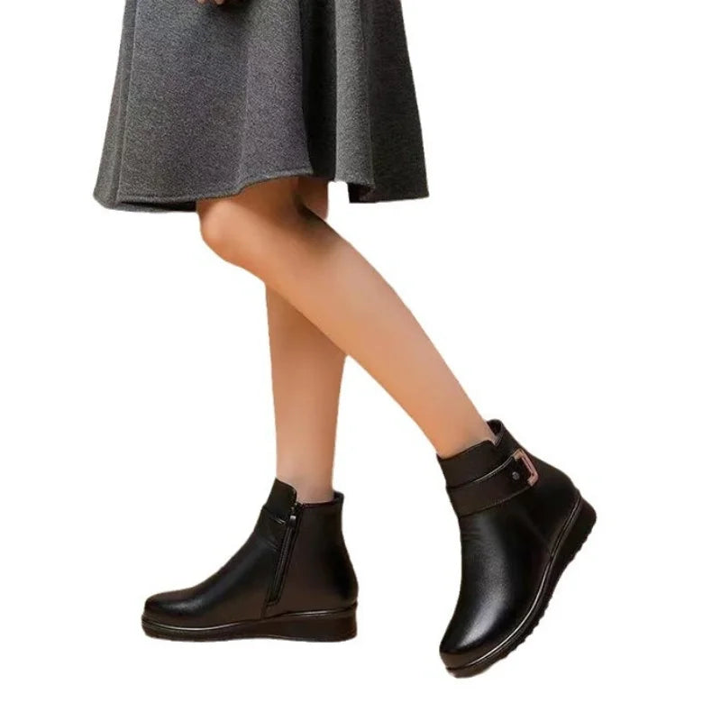 Damen Ankelstiefel Klassisches Design Leder Warme Futter-5