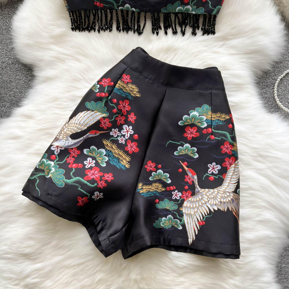 Geblümtes besticktes kurzes Set für Damen aus weichem Spandex – Top und Minirock für Sommerfeste und entspannte Tage 6