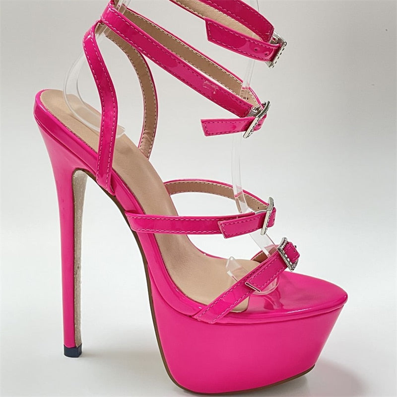 Damen-Sandalen, Knöchelriemen, PU-Leder, 5-7 cm Plateau-6