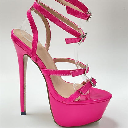 Damen-Sandalen, Knöchelriemen, PU-Leder, 5-7 cm Plateau-6