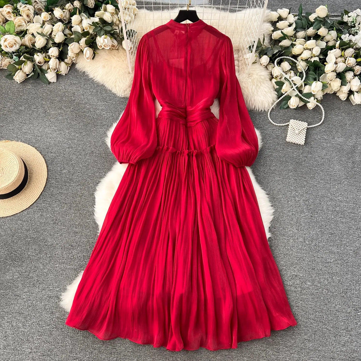 Maxikleid für Damen in A-Linie aus Polyester mit Reißverschluss für Party und Hochzeit – Elegantes langes Kleid für Frauen 2