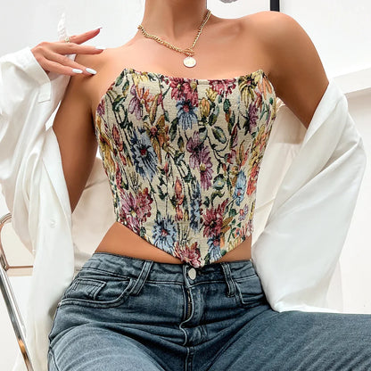 Damen-Bustier-Top, geblümtes Vintage, Polyester, Spandex 8