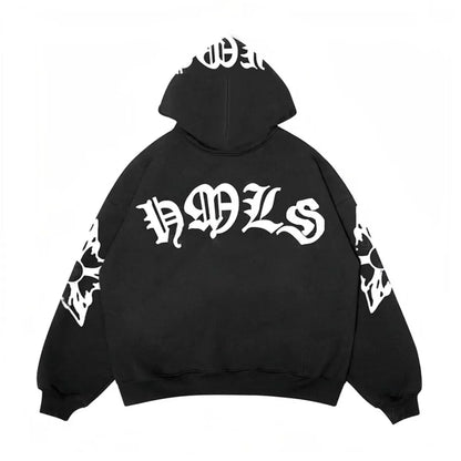 Herren-Kapuzenpullover, gotisch, weiche Baumwolle, mit Totenkopf-Print-5