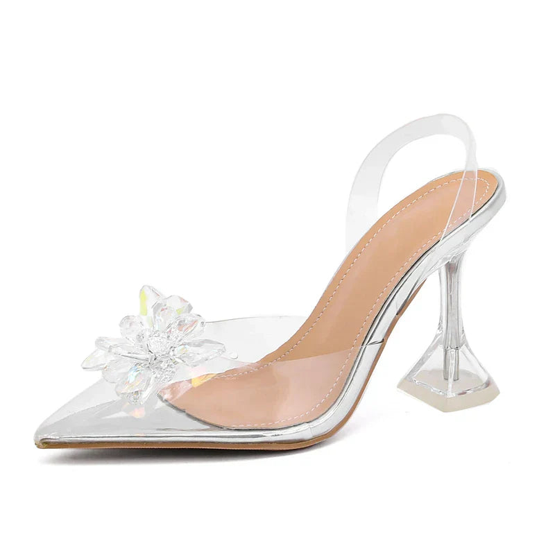 Damen Slingback Schuhe Spitze Zehenpartie PVC Hoher Absatz 9,5 cm-3