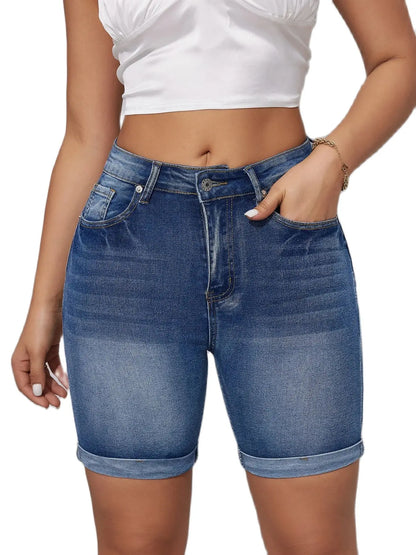 Damen-Jeansshorts, elastische Taille, komfortabel-3