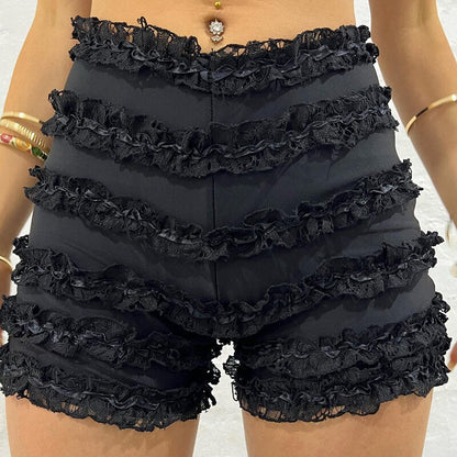 Damen-Shorts, hohe Taille mit Rüschen aus Polyester-3
