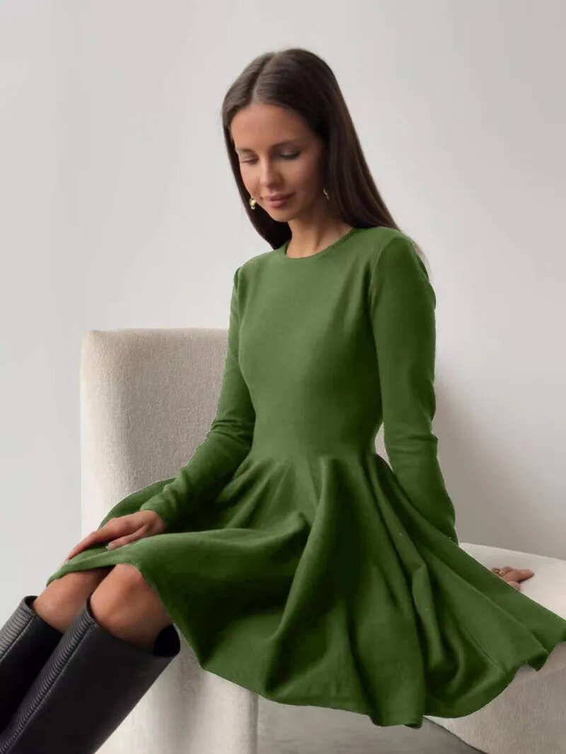 Mädchen-Minikleid, A-Linie, O-Ausschnitt, gestrickt-4