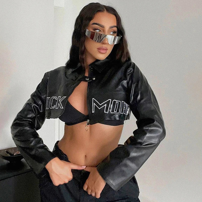 Damen-Lederjacke, modern, synthetisch mit Stickereien-1