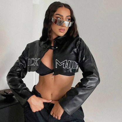 Damen-Lederjacke, modern, synthetisch mit Stickereien-1