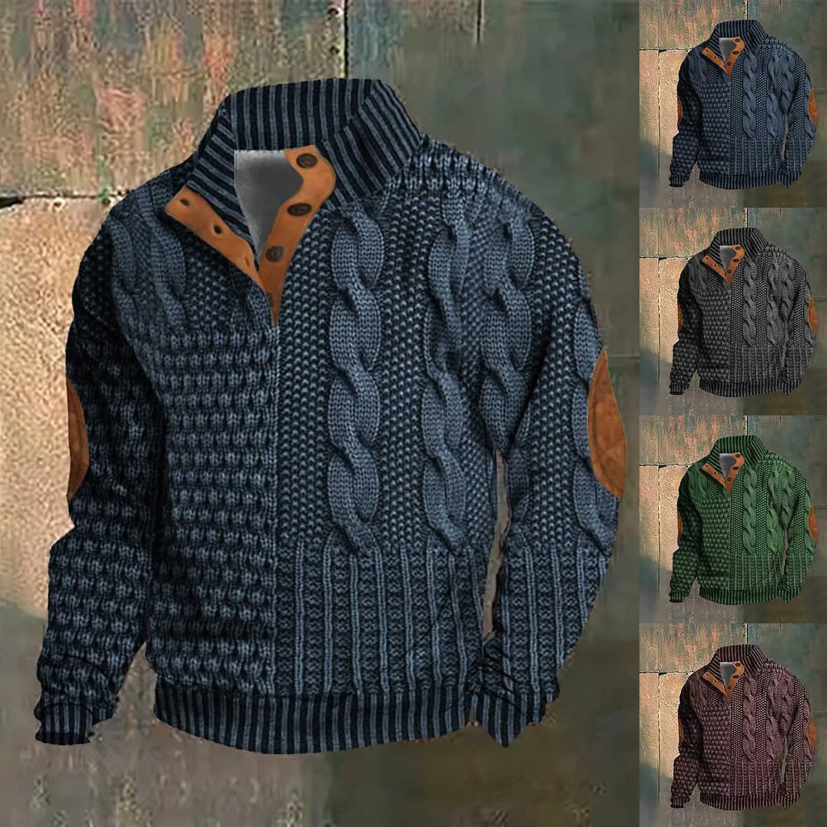 Herren-Pullover, Knopfkragen, Jacquard, Muster, hochwertiger Baumwolle, Polyester-2