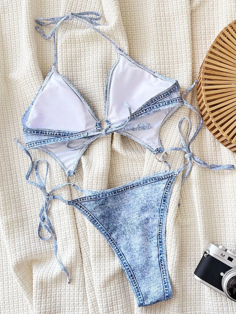 Bikini Damen Schmeichelnde Nackenlinie Polyester Spandex-2