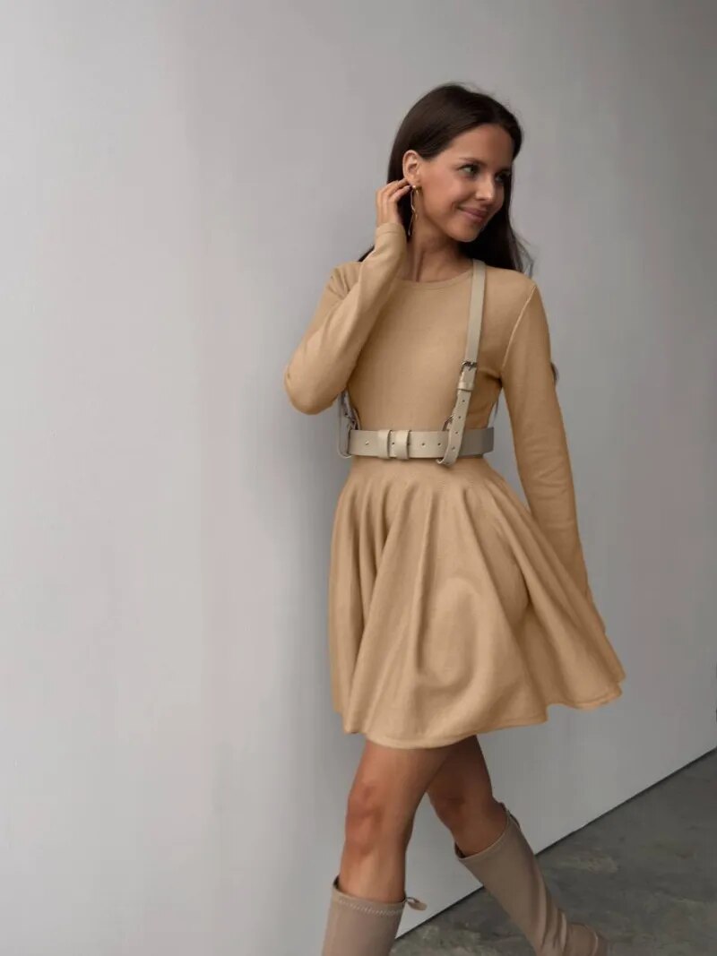 Mädchen-Minikleid, A-Linie, O-Ausschnitt, gestrickt-2