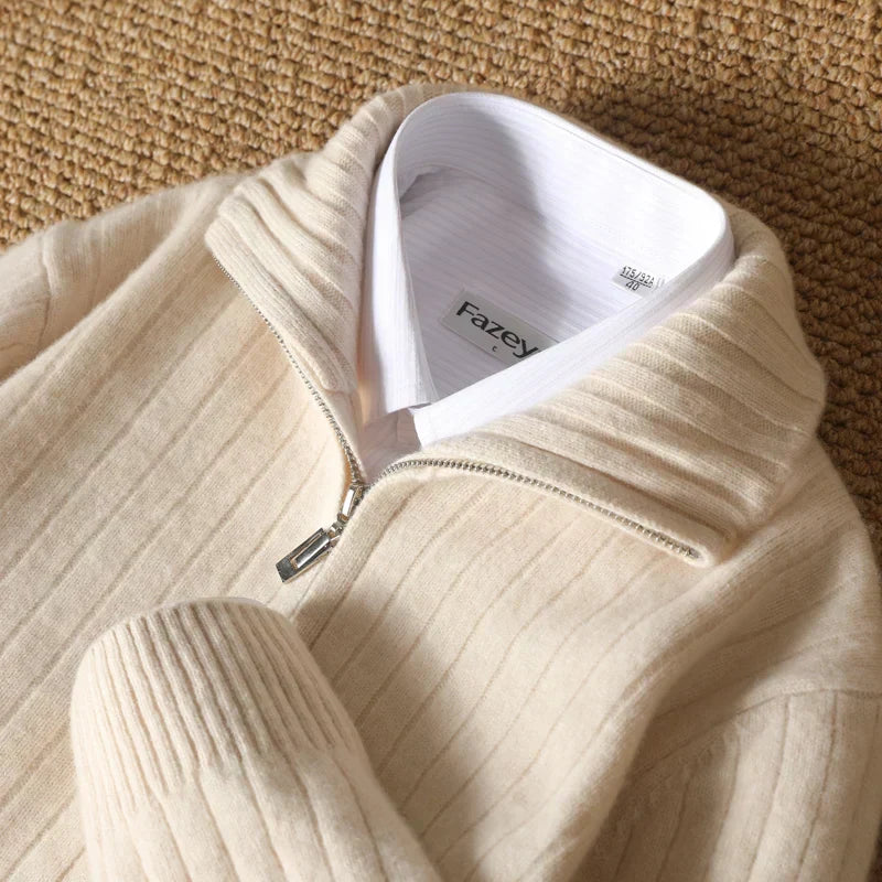 Herrenpullover aus 100% Merinowolle mit Reißverschluss – klassisches Design, normale Passform, langärmlig 4