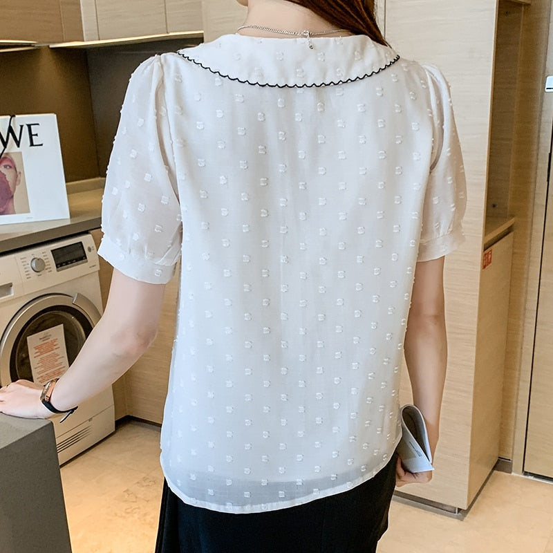 Damen Bluse Kurze Ärmel Gemusterte Chiffon-4