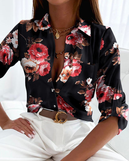 Bluse Damen Langarm Trendiger Druck Polyester-1