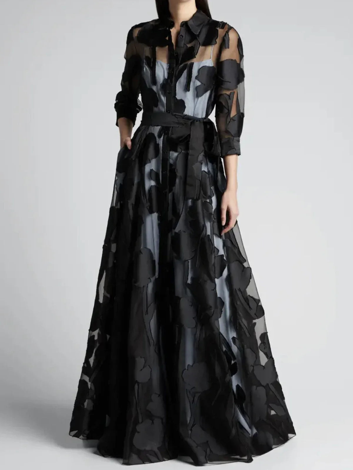 Damen-Maxikleid, transparent, Sling-Bindung, Polyester, elegant 1
