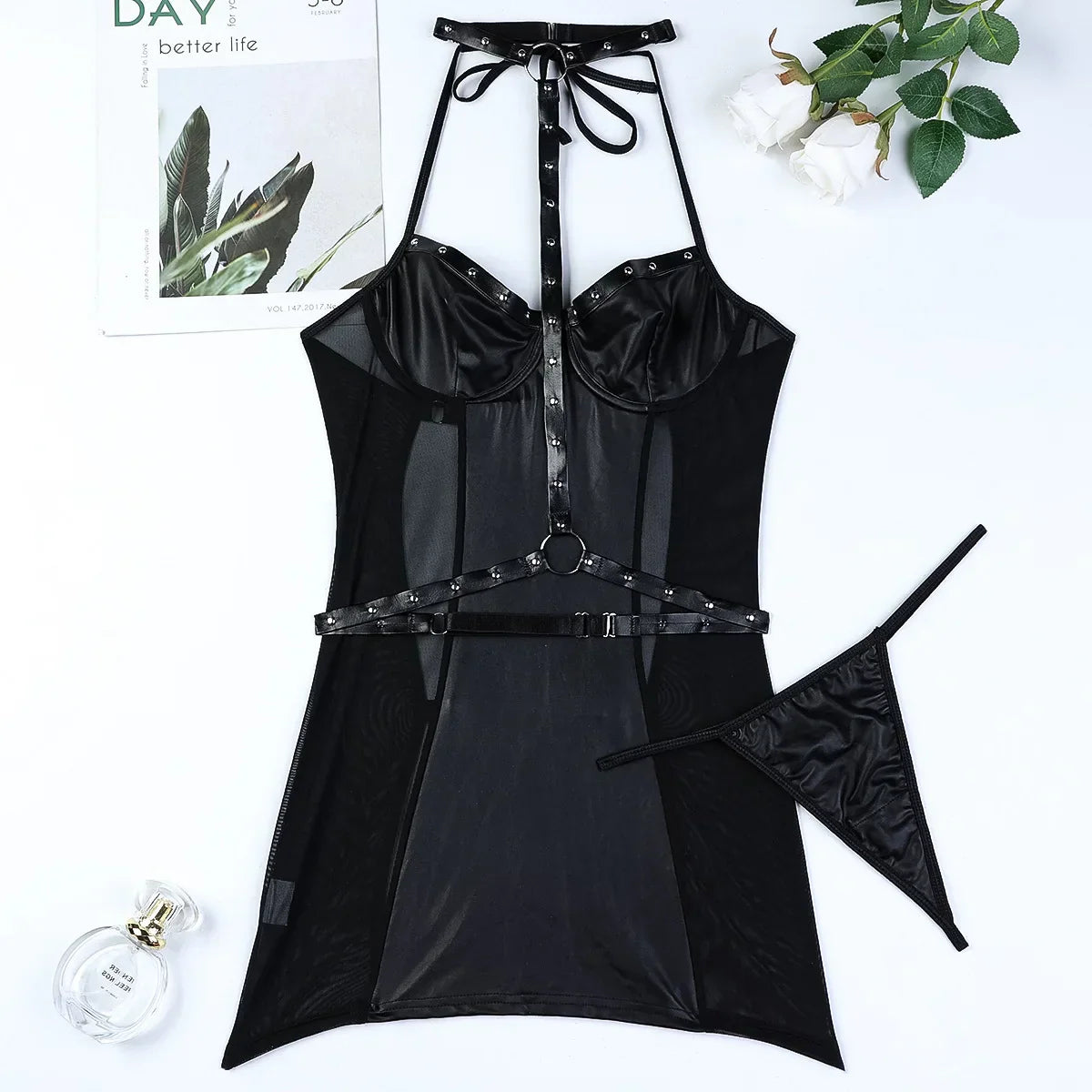 Damen-Unterwäsche-Set aus Kunstleder – sexy Unterwäsche für Selbstvertrauen-1