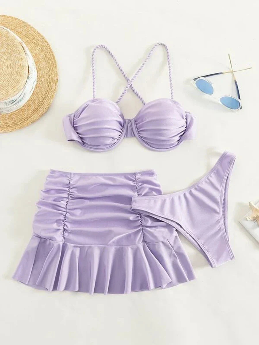 Badeanzug Damen Dreiteilig Shaping Polyester für Strand und Pool-4