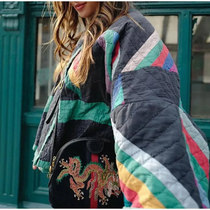 Damen Weste Kimono Offenes Design mit Regenbogenstreifen Polyester-3
