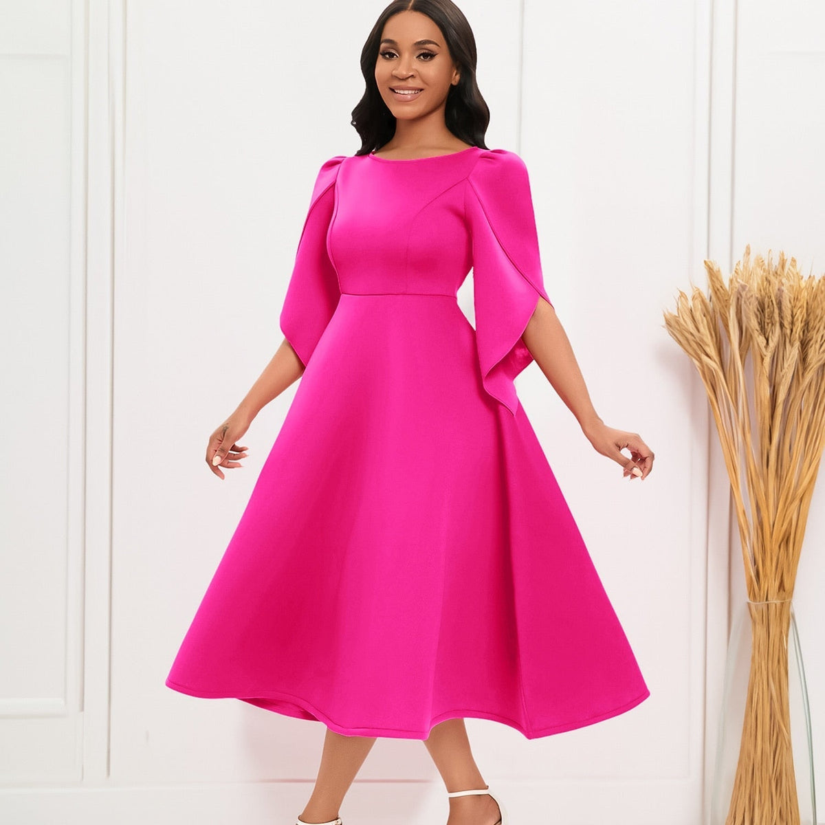 Damen A-Linien Kleid Midi Polyester Spandex-2
