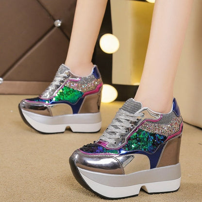 Damen-Sneaker, hohe Absätze, synthetisches Leder-4