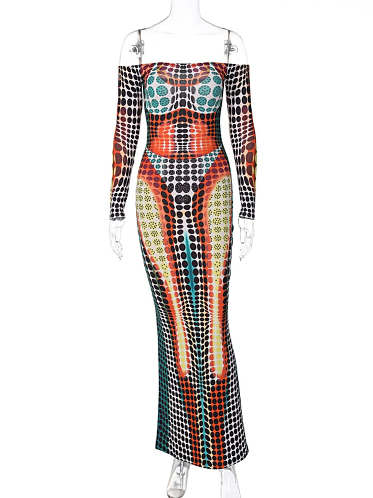 Maxikleid Damen Geometrisches Muster Polyester Knöchellang-1