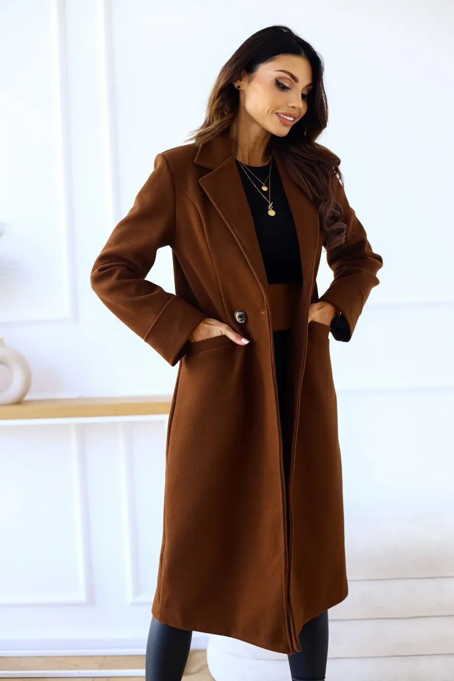 Variant image for Damen-langer Mantel, elegantes Polyester-1