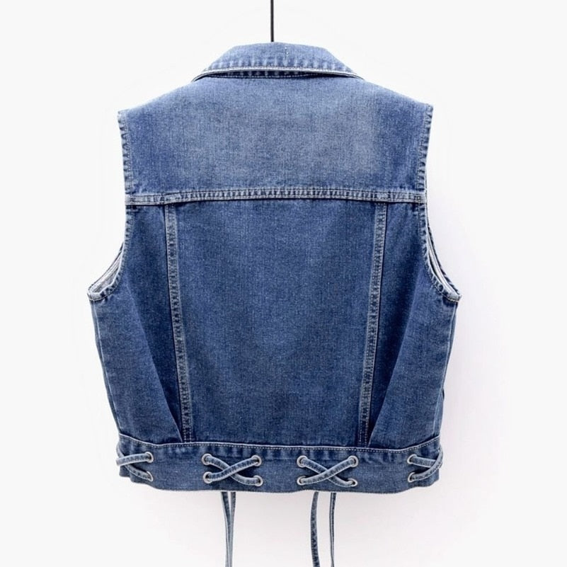 Damen-Jeansweste Vintage Mittelblauer Bio-Denim mit klassischen Details-2