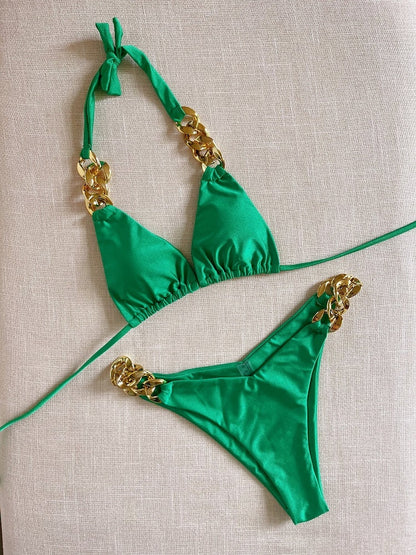 Variant image for Badeanzug Damen Elegantes Nylon mit Kettenverzierung-3