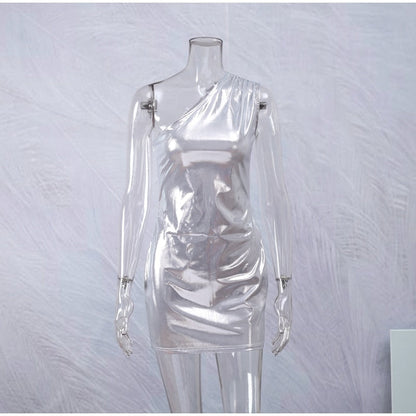 Asymmetrisches Mini-Kleid für Damen aus Synthetikfaser – leichter Stretch, schmale Silhouette, perfekt für Abendveranstaltungen 12