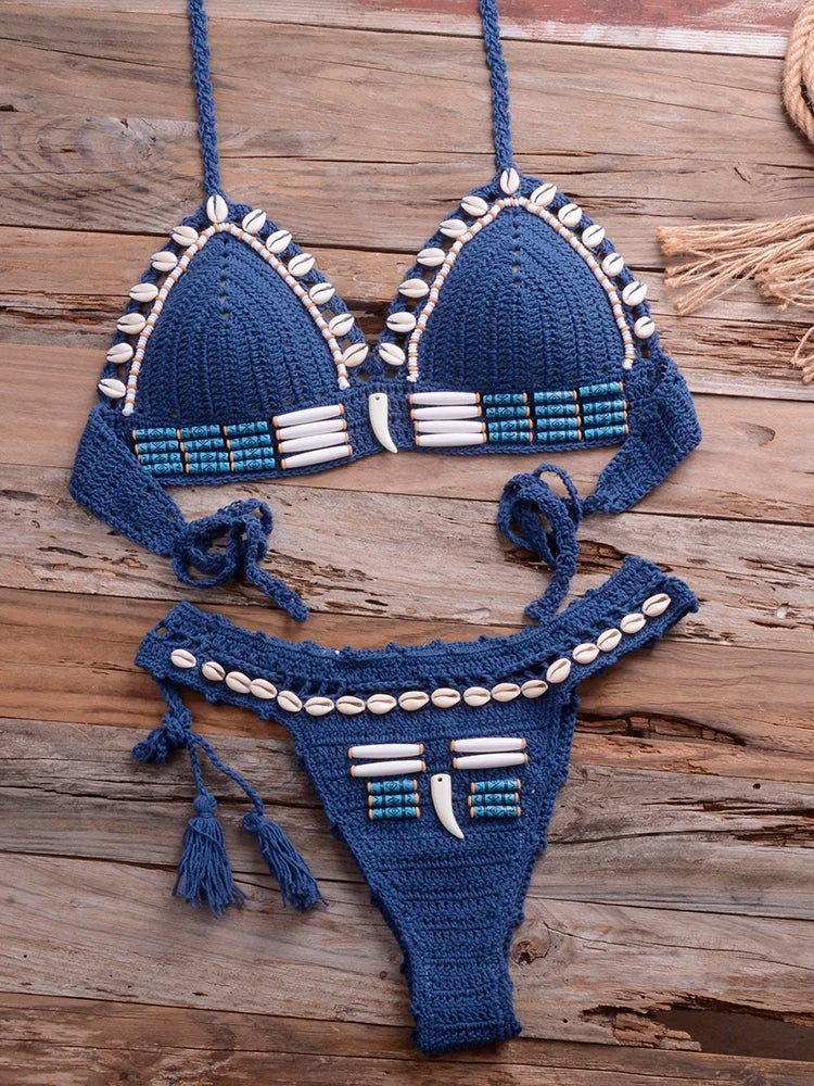 Damen 2-Geteilt Bikini Geometrisches Design Baumwolle-1