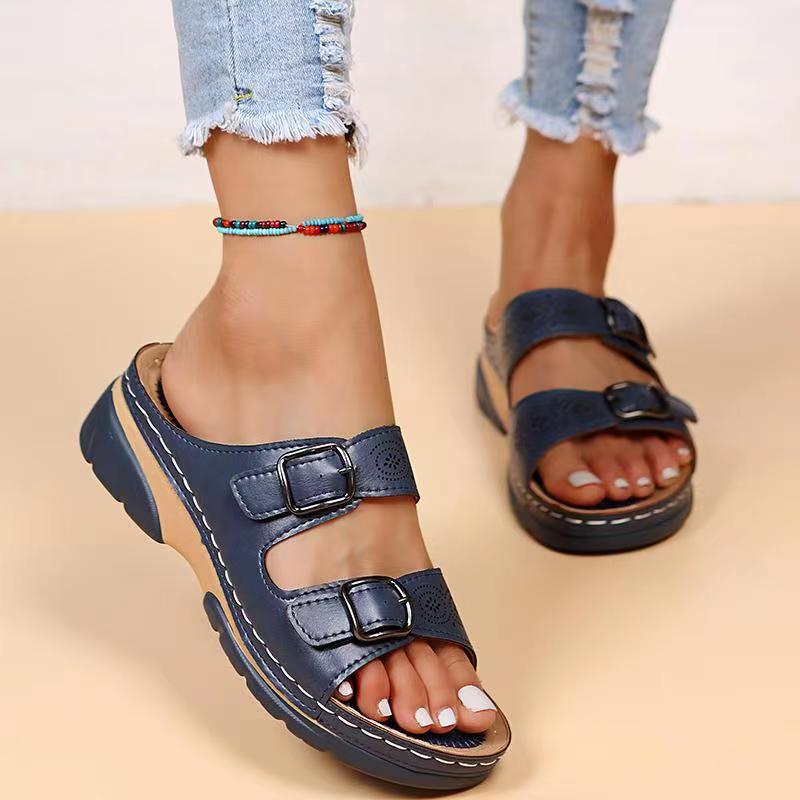 Damen-Sandalen, verstellbar, synthetisches Leder 4