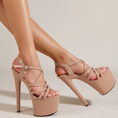 Damen-Sandalen mit Absatz, Knöchelriemen, PU-Material-5
